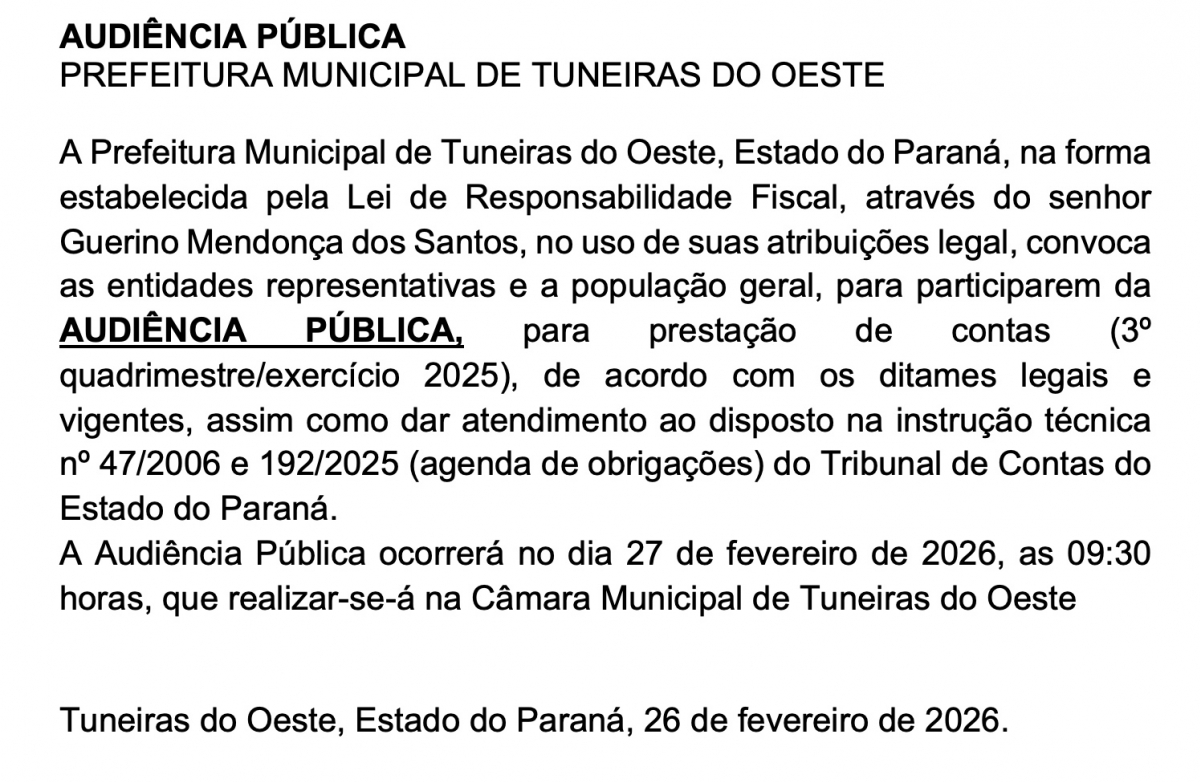 <?=Convite para Audiência Pública?>